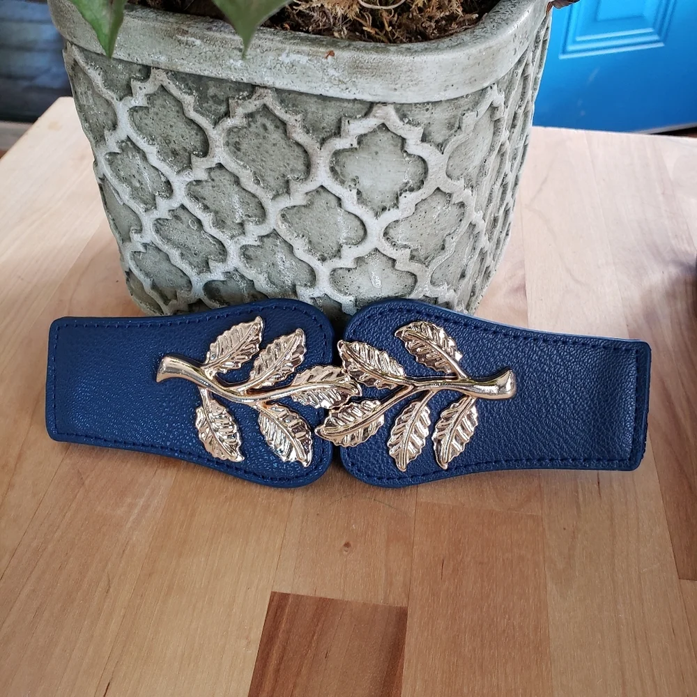 3 Golden Leaf Wide Buckle Belt/ WaistBand